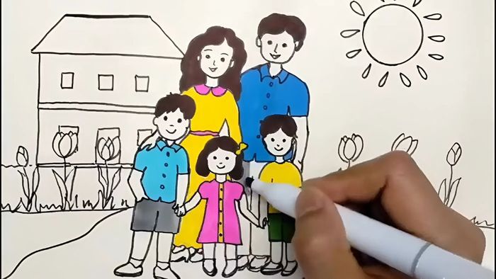 Hoàn thiện bức tranh gia đình bằng cách tô màu sáng tạo