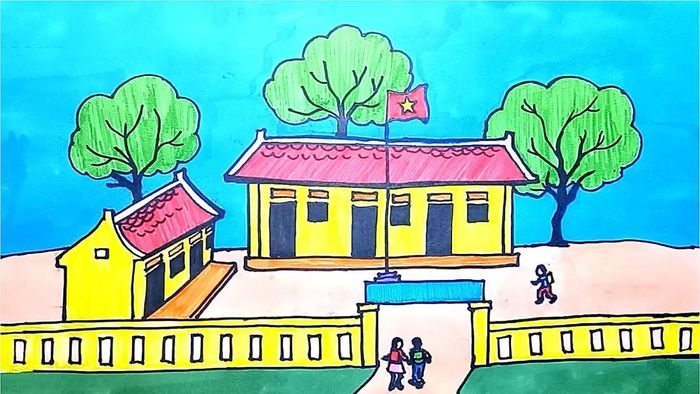 Vẽ tranh trường học đơn giản nhưng rất thu hút