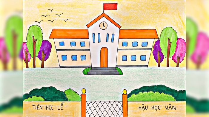 Vẽ tranh trường học đơn giản nhưng đầy tính chân thực