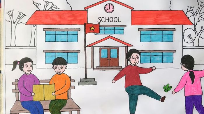 Tô màu và hoàn thiện bức tranh trường học của bạn