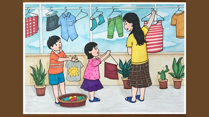 Vẽ tranh về mẹ và con trò chuyện vui vẻ bên nhau