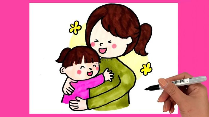 Vẽ tranh mẹ ôm con thật ấn tượng và đầy yêu thương