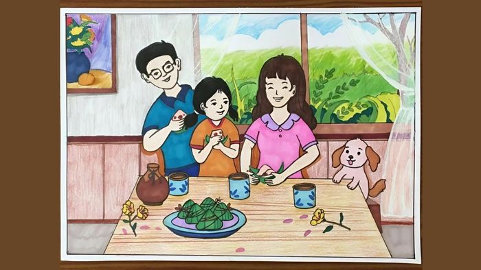 Vẽ tranh về mẹ và cả gia đình quây quần bên bữa cơm ấm cúng