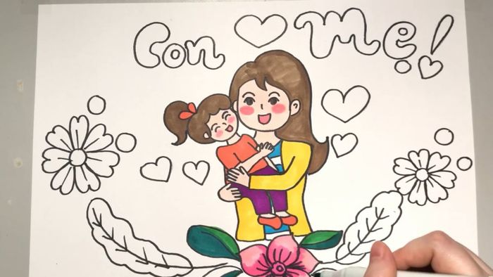 Hoàn thiện bức tranh về mẹ bằng cách tô màu và tạo điểm nhấn