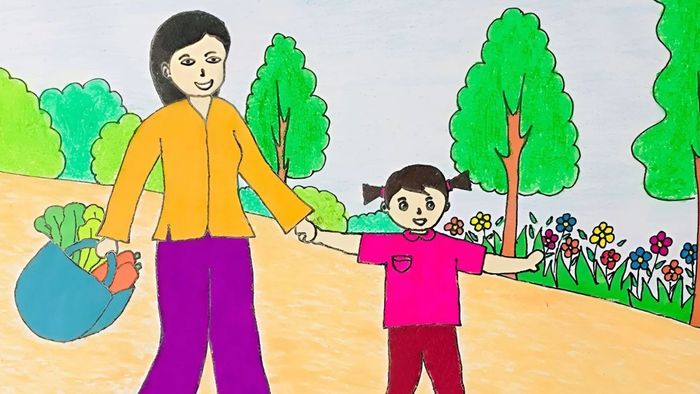 Vẽ tranh mẹ và con thật dễ thương