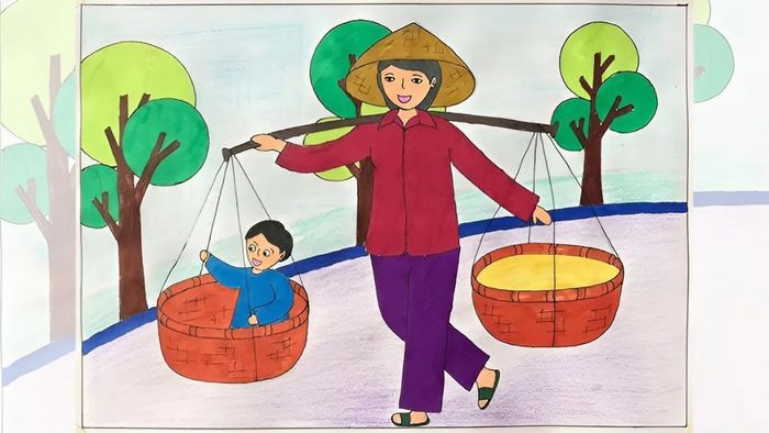 Vẽ tranh về mẹ trong những lúc làm việc vất vả từ sớm đến khuya