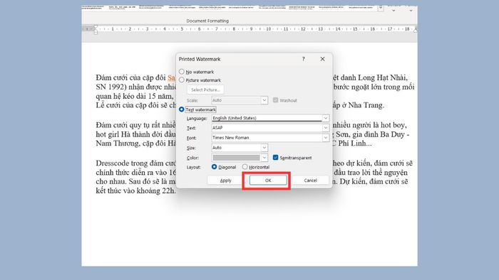 Hướng dẫn cách thêm Watermark vào Word: Bước 3 (Cách 3)