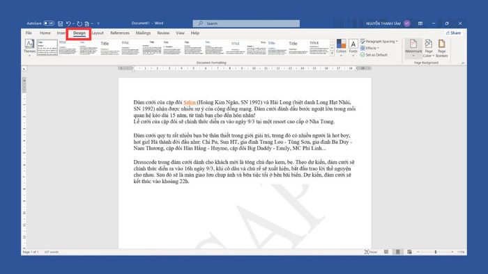 Hướng dẫn cách xóa watermark trong Word: Bước 1