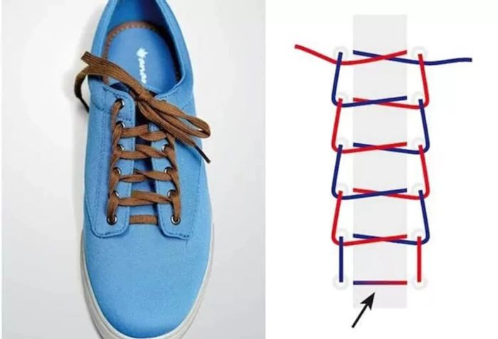 cách buộc dây giày 5 lỗ đẹp theo hình mắt cáo