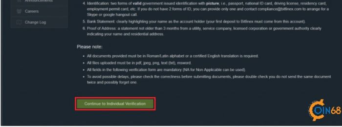 Xác minh tài khoản Bitfinex