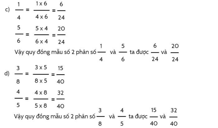 Toán lớp 4, trang 117-118: Luyện tập quy đồng mẫu số của các phân số