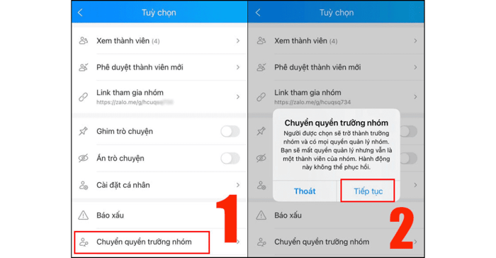 Hướng dẫn chuyển quyền Admin trưởng nhóm trong nhóm Zalo qua điện thoại