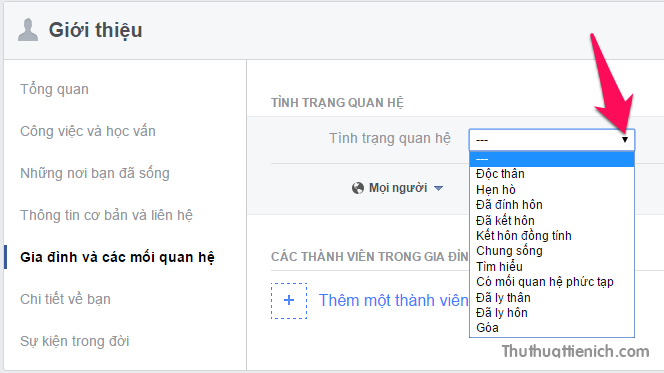 Cập nhật tình trạng mối quan hệ trên trang cá nhân Facebook một cách dễ dàng