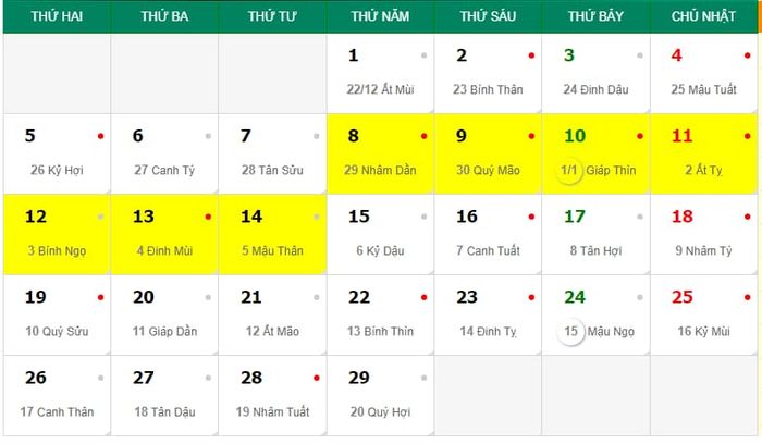 Thông tin về lịch âm và lịch dương trong tháng 2 năm 2024