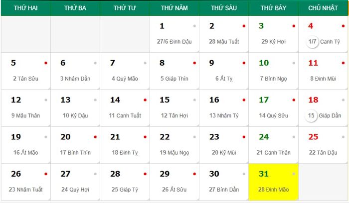 Thông tin về lịch âm và dương trong tháng 8 năm 2024