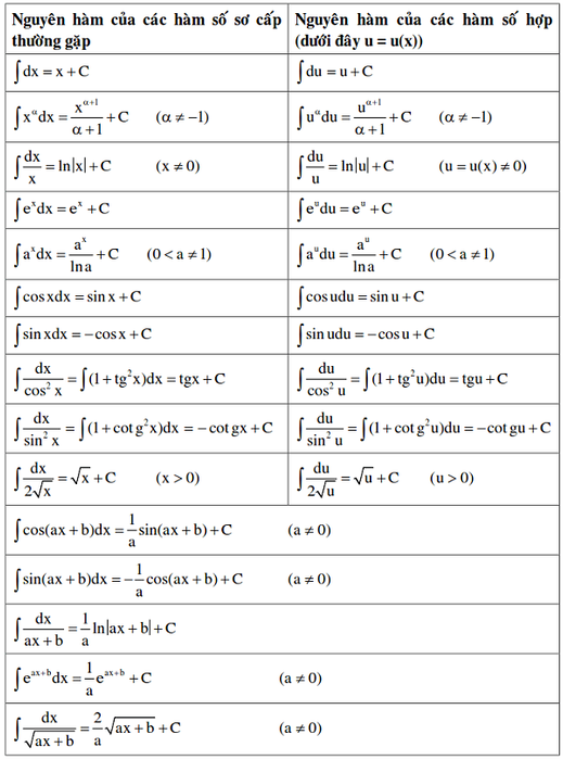 Công thức tích phân toàn diện và chi tiết nhất