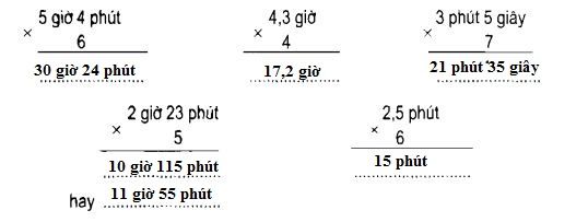 Giải bài tập Toán lớp 5, bài 126: Nhân số đo thời gian với một số.