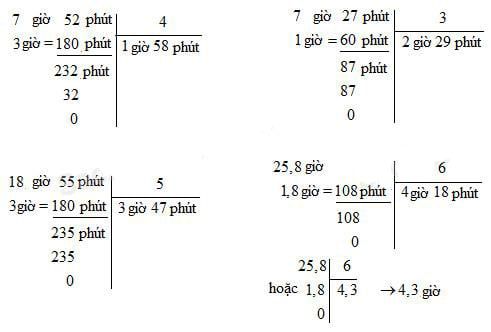 Giải bài tập Toán lớp 5 bài 127: Phương pháp chia số đo thời gian cho một số