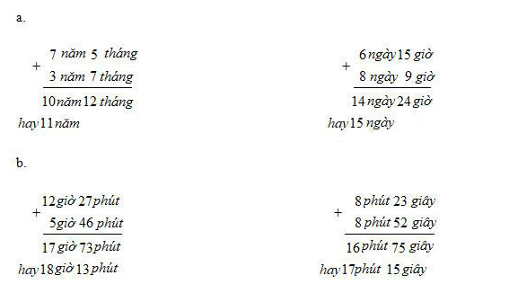 Vở bài tập Toán lớp 5, bài 123: Cộng số đo thời gian kèm đáp án