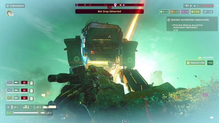 Helldivers 2 Factory Strider gần nhìn Helldiver