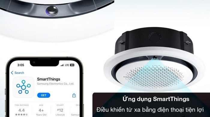 Máy lạnh âm trần Cassette 360 độ Samsung Inverter 5 HP AC140TN4PKC/EA - Ứng dụng SmartThings trên điện thoại giúp điều khiển từ xa dễ dàng