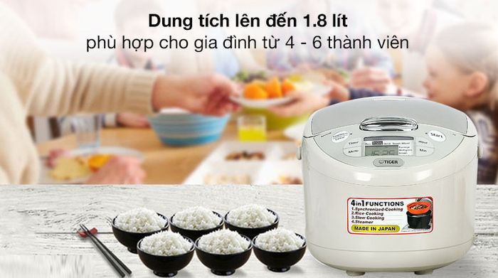 Dung tích 1.8 lít - Nồi cơm điện tử Tiger 1.8 lít JAX-S18W
