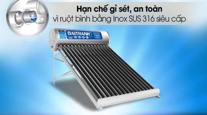 Hạn chế gỉ sét, bền bỉ - Máy nước nóng năng lượng mặt trời Đại Thành 160 lít Vigo 58-15