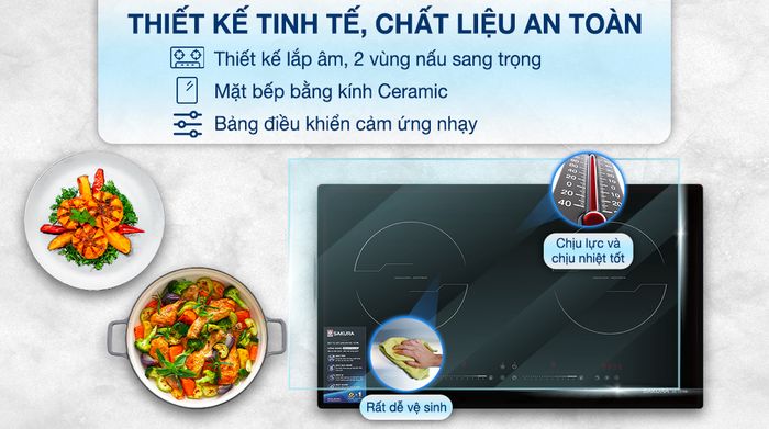Thiết kế, chất liệu - Bếp từ đôi lắp âm Sakura SE-1270B