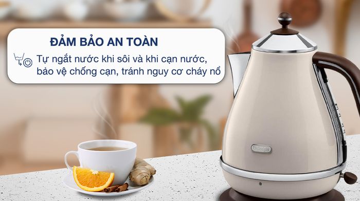 Ấm đun siêu tốc Delonghi 1.7 lít KBOV2001.BG - Đảm bảo an toàn