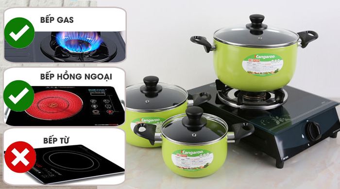 Nồi dùng trên bếp ga, bếp hồng ngoại - Bộ 3 cái nồi nhôm chống dính Kangaroo KG993MX