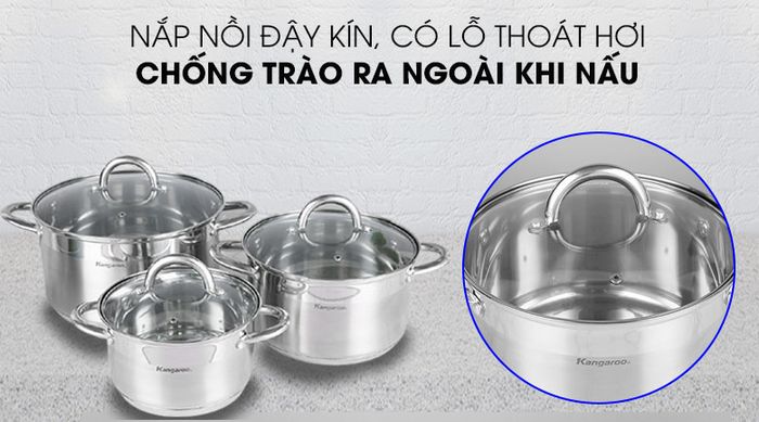 Nắp nồi - Bộ 3 nồi inox 5 đáy Kangaroo KG876