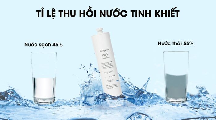 Máy có tỷ lệ lọc - thải là 45/55 - Máy lọc nước R.O Hydrogen Kangaroo KG100HU 5 lõi