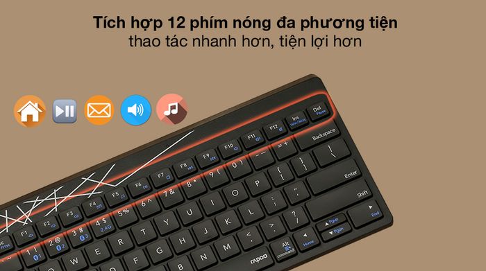 Phím nóng đa phương tiện - Bộ Bàn Phím Chuột Không Dây Rapoo 8000M