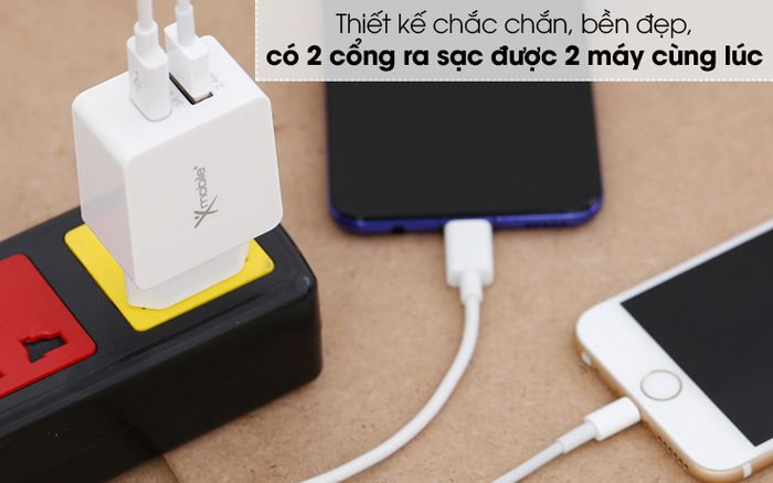 Adapter Sạc 2 cổng USB 2.4A Type C 3A Xmobile DS165X Trắng - Thiết kế đẹp mắt, màu trắng sáng sủa