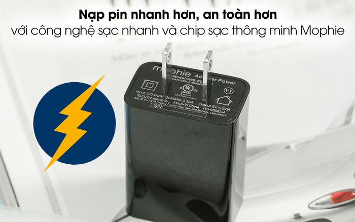 Adapter sạc 10W Mophie - Nạp pin nhanh hơn, an toàn hơn với công nghệ sạc nhanh và chip sạc thông minh của Mophie