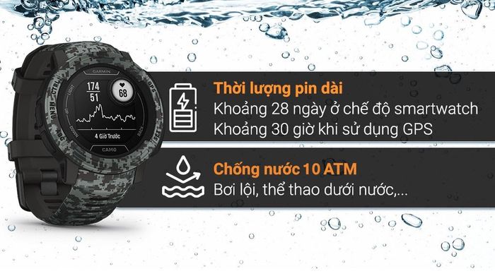Garmin Instinct 2 - Pin và chống nước
