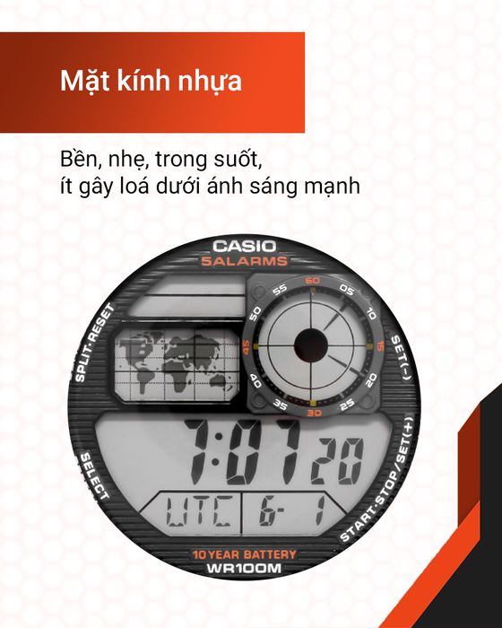 Đồng hồ Nam Casio AE-1000W-4BVDF có mặt kính trong suốt