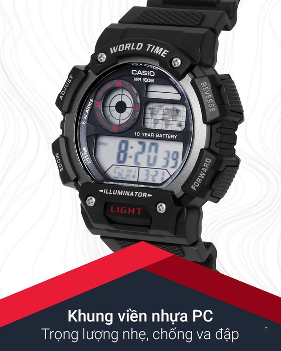 Đồng hồ Nam Casio AE-1400WH-1AVDF có khung viền bền chắc