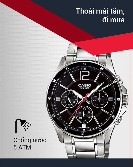 Đồng hồ nam Casio MTP-1374D-1AVDF có hệ số chống nước 5 ATM