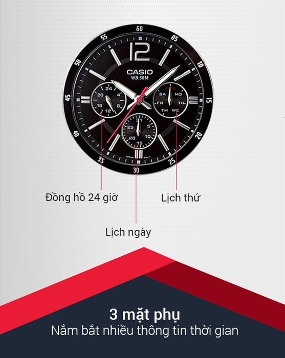 Đồng hồ nam Casio MTP-1374D-1AVDF có thêm nhiều tiện ích khác