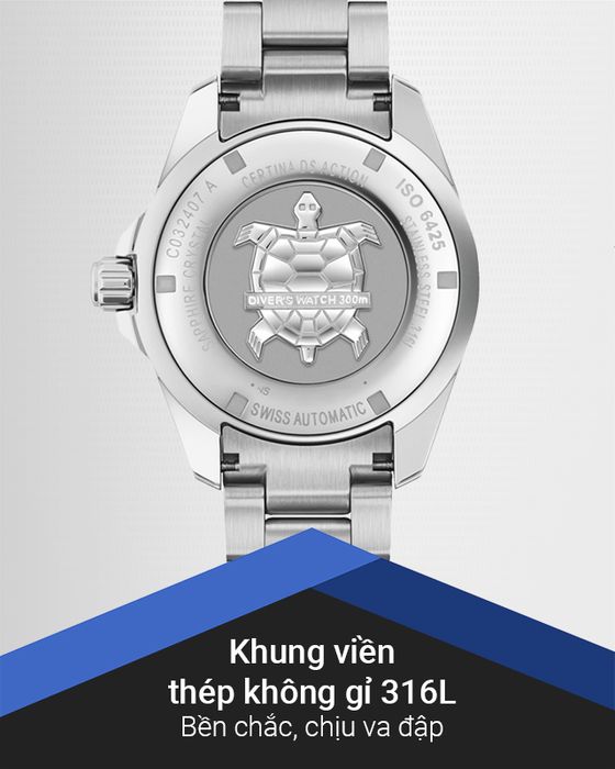 Đồng hồ Nam Certina C032.407.11.041.00 có khung viền bền chắc