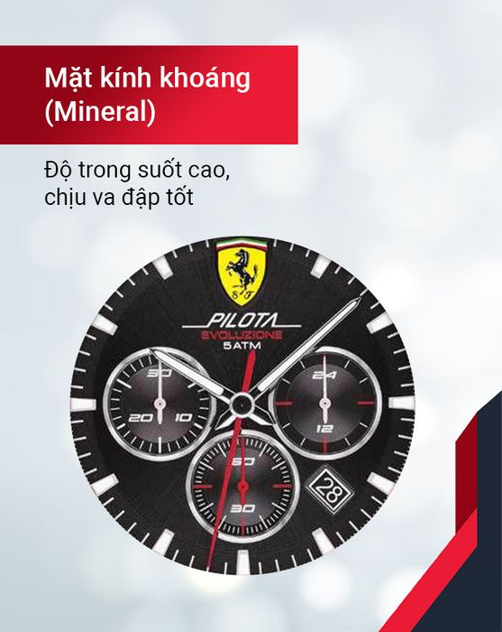 Đồng hồ Nam Ferrari 0830714 có mặt kính khoáng cho độ trong suốt cao