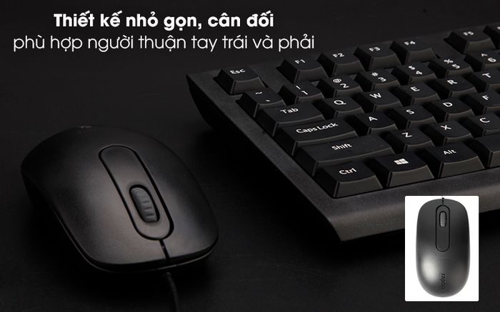 Chuột Có Dây Rapoo N200 Đen - Kiểu dáng cân đối, màu đen lịch lãm