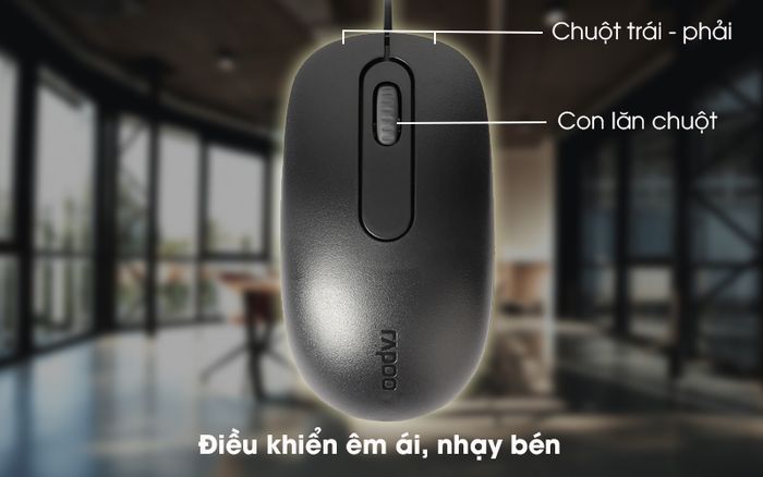 Chuột Có Dây Rapoo N200 Đen - Phím bấm đàn hồi tốt, bền bỉ
