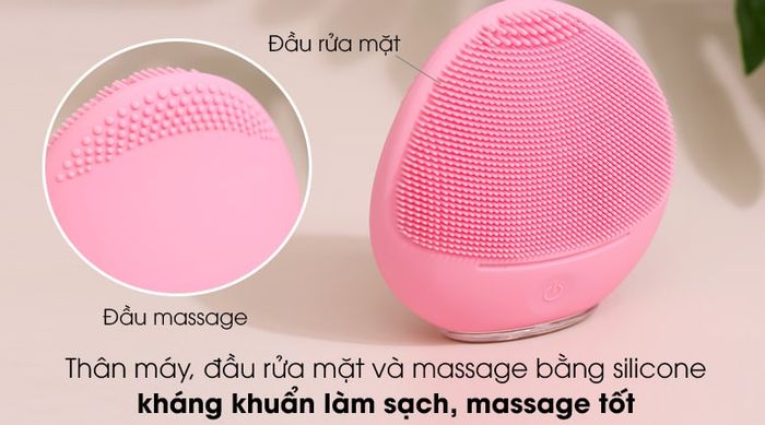 Máy rửa mặt và chăm sóc da nhạy cảm Halio Sensitive Baby Pink - Thân máy, đầu rửa mặt và massage bằng silicone