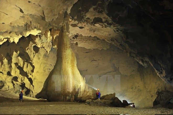 Thạch nhũ lấp lánh ánh vàng như tòa nhà vàng nằm bên trong Hang Tối