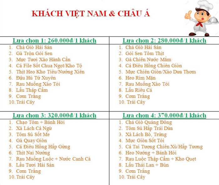 Đặc sắc thực đơn dành cho khách châu Á