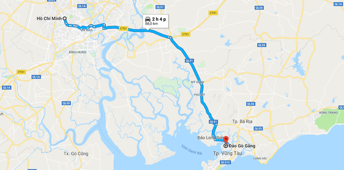 Bản đồ hướng dẫn đường tới đảo Gò Găng