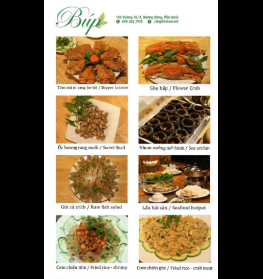 Thực đơn độc đáo tại nhà hàng Búp Restaurant