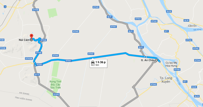 Bản đồ đường đi tới Núi Cấm